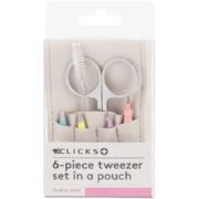 Clicks Body Essentials Tweezer Set with Pouch 6 piece